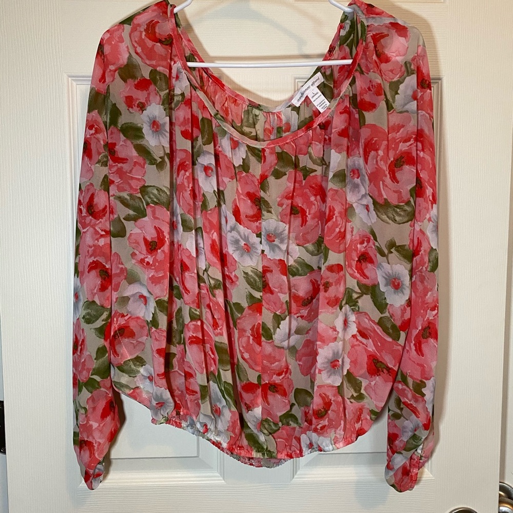 Floral Chiffon Blouse - Pink and Green